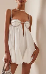 Diamante feminino faísca pequeno vestido branco, vestido sexy de festa, roupas de clube, novo, 2023