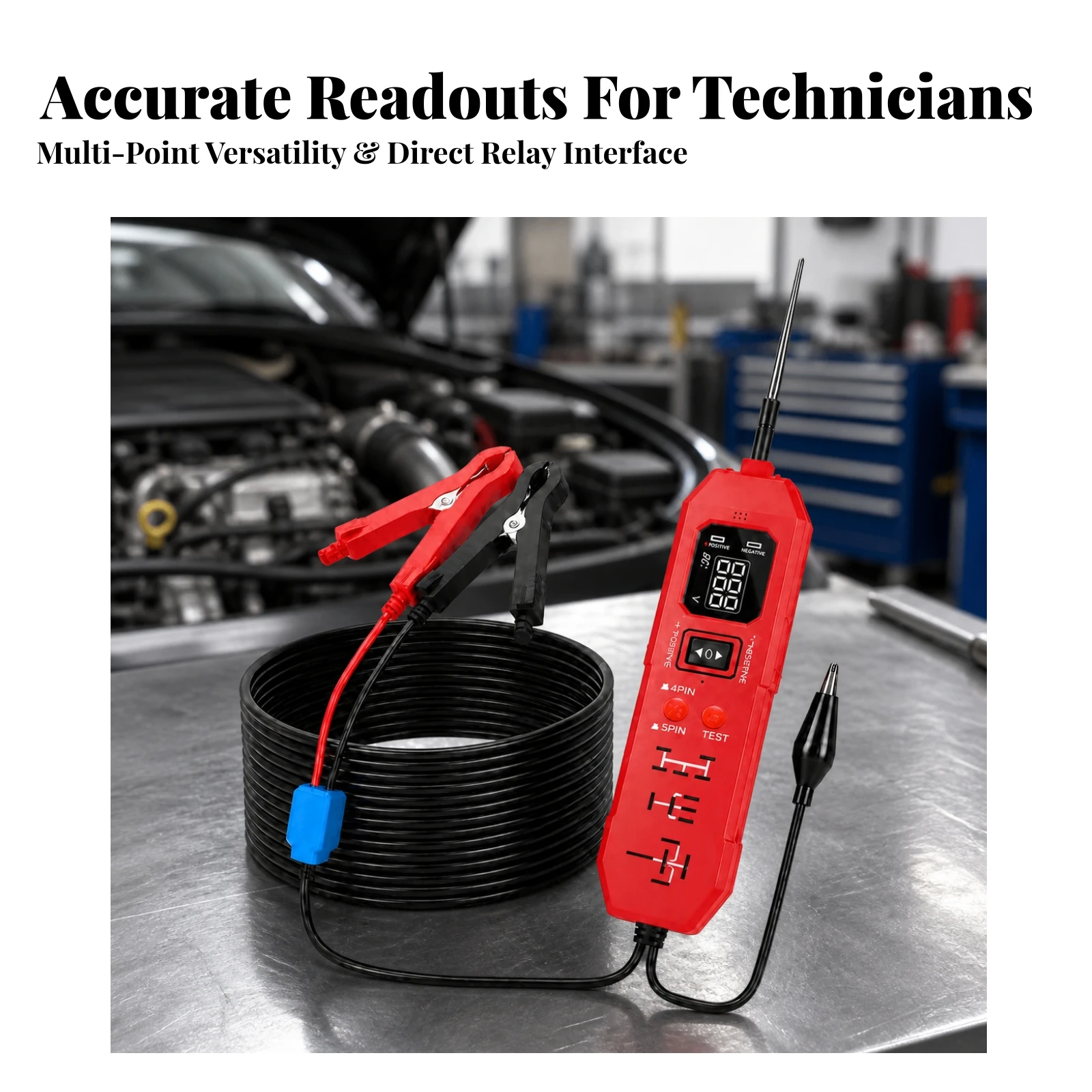 Relay Diagnostic Tester with Alligator Clips Efficient Car Relay Tester Easy to Use Lightweight for Mechanics, Garages