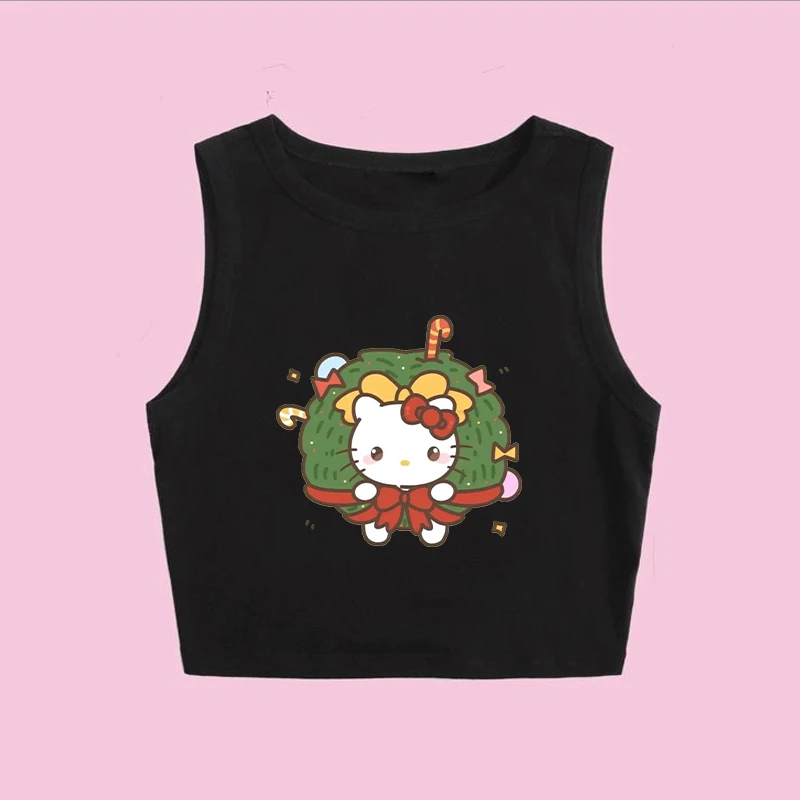 Sommer Sanrio Hello Kitty süßes Mädchen japanisches und koreanisches Y2K-Top Damen-T-Shirt 2025, neues kurzes ärmelloses T-Shirt Damen-Top
