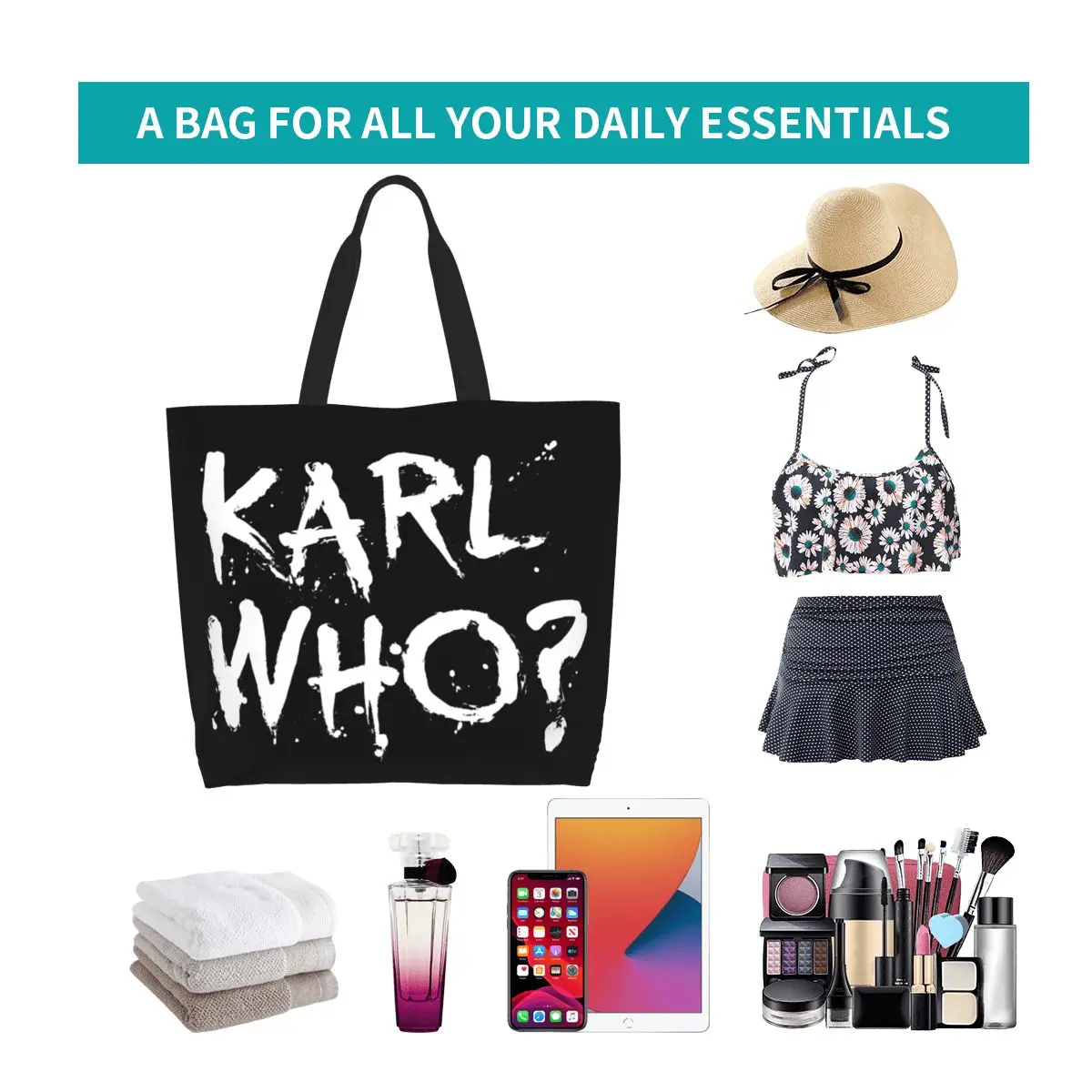 Stylish Woman Slogan Karl Who Big Shopping Bag Large Capacity Merch Grocery Bag