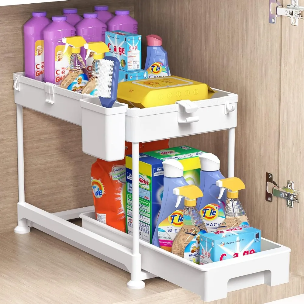 Imagem -05 - Under Sink Storage Rack com Ganchos Deslizando a Cesta do Armário Tier Hanging Cup Divisores sob o Organizador do Banheiro