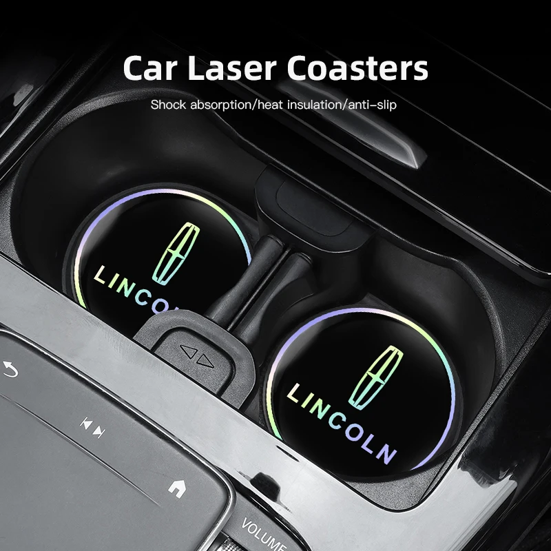 2Pcs Lincoln Logo Water Cup Pad Laser Silent Mat For Lincoln Navigator Continental Nautilus Aviator MKZ MKX MKC MKT MKS Corsair