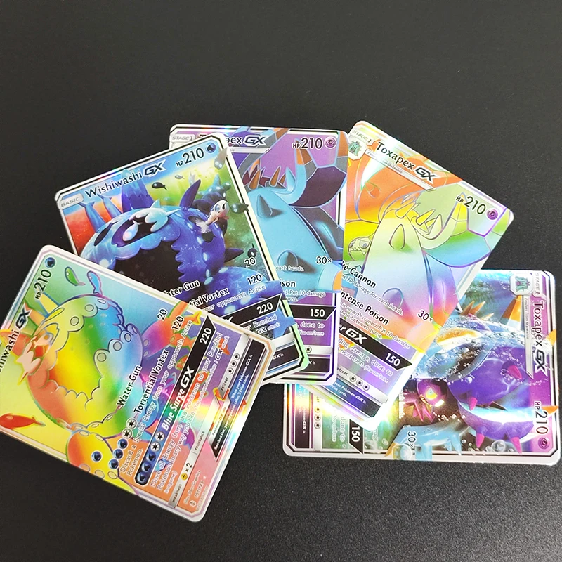 

50PCS DIY PTCG English Wishiwashi Toxapex Charizard Tauros Lycanroc Necrozma Turtonator AshGreninja GX Hobby Collection Card Toy