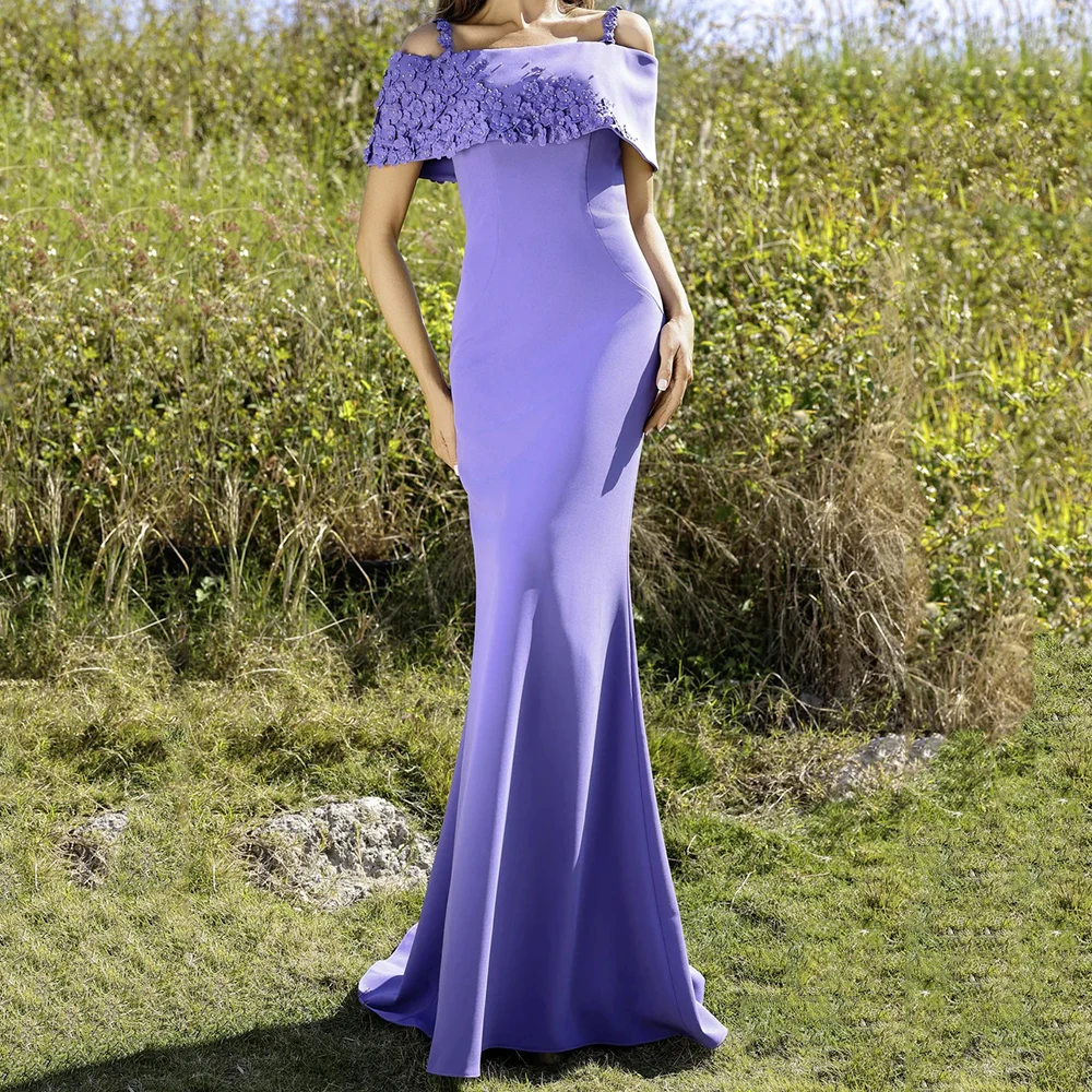 

Customized Mermaid Evening Dresses Floor-length Square Collar Sleeveless Prom Gown Fashion Flowers Simple Draped Party Gown