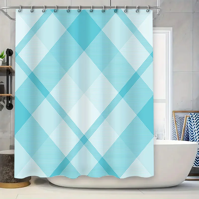 

Сине-белая клетчатая занавеска для душа, декор для ванны для украшения дома, водонепроницаемая ткань, современный дизайн (250x180 см)