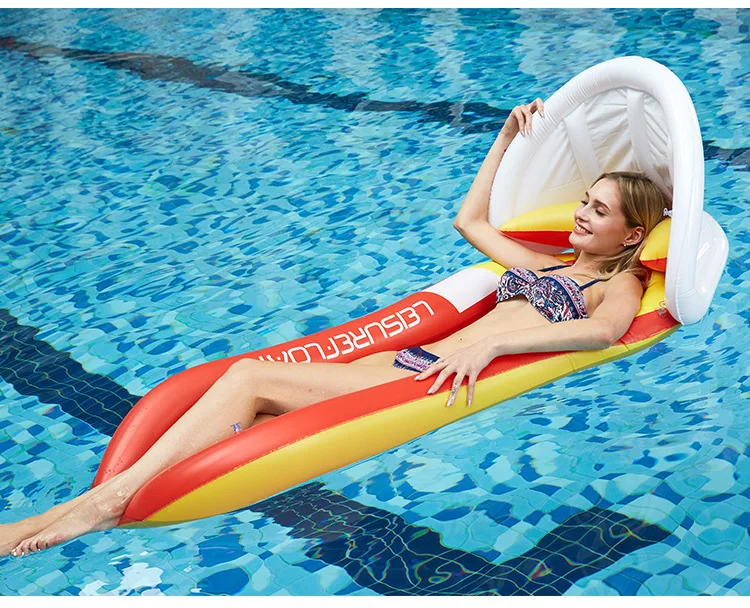 

New inflatable floating bed with sunshade, adult water lounge chair, PVC foldable outdoor water hammock