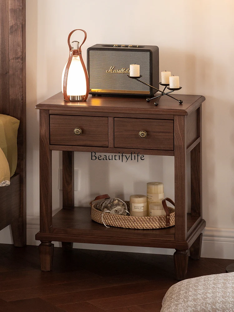 

All solid wood bedside table American simple solid wood storage black walnut storage cabinet