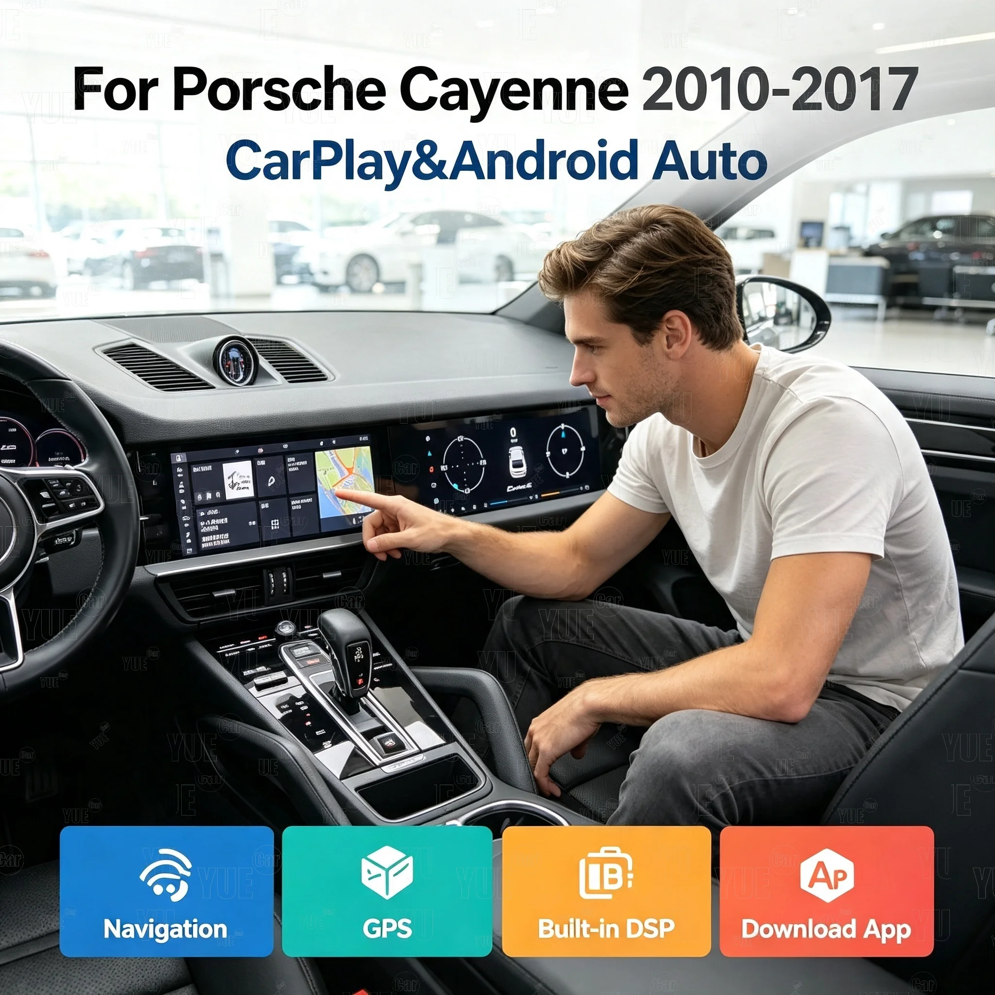 RHD For Porsche Cayenne 2010-2017 Upgraded Interactive 12.3+12.3Inch Dual Screen Multimedia Video Player Android Carplay