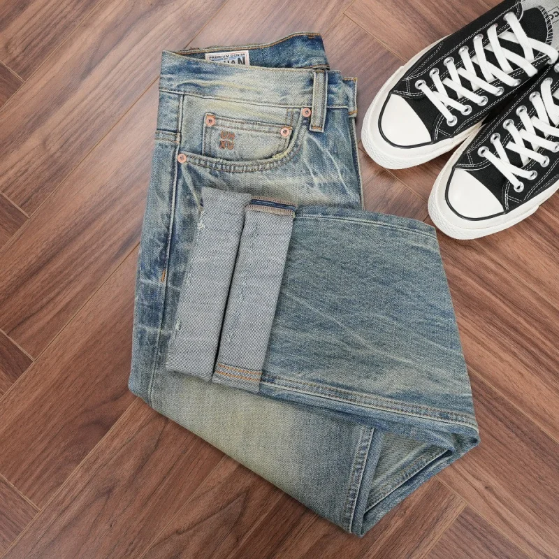 Autumn new classic retro men's jeans, slim straight pants, high-end trendy brand, popular versatile men's clothing