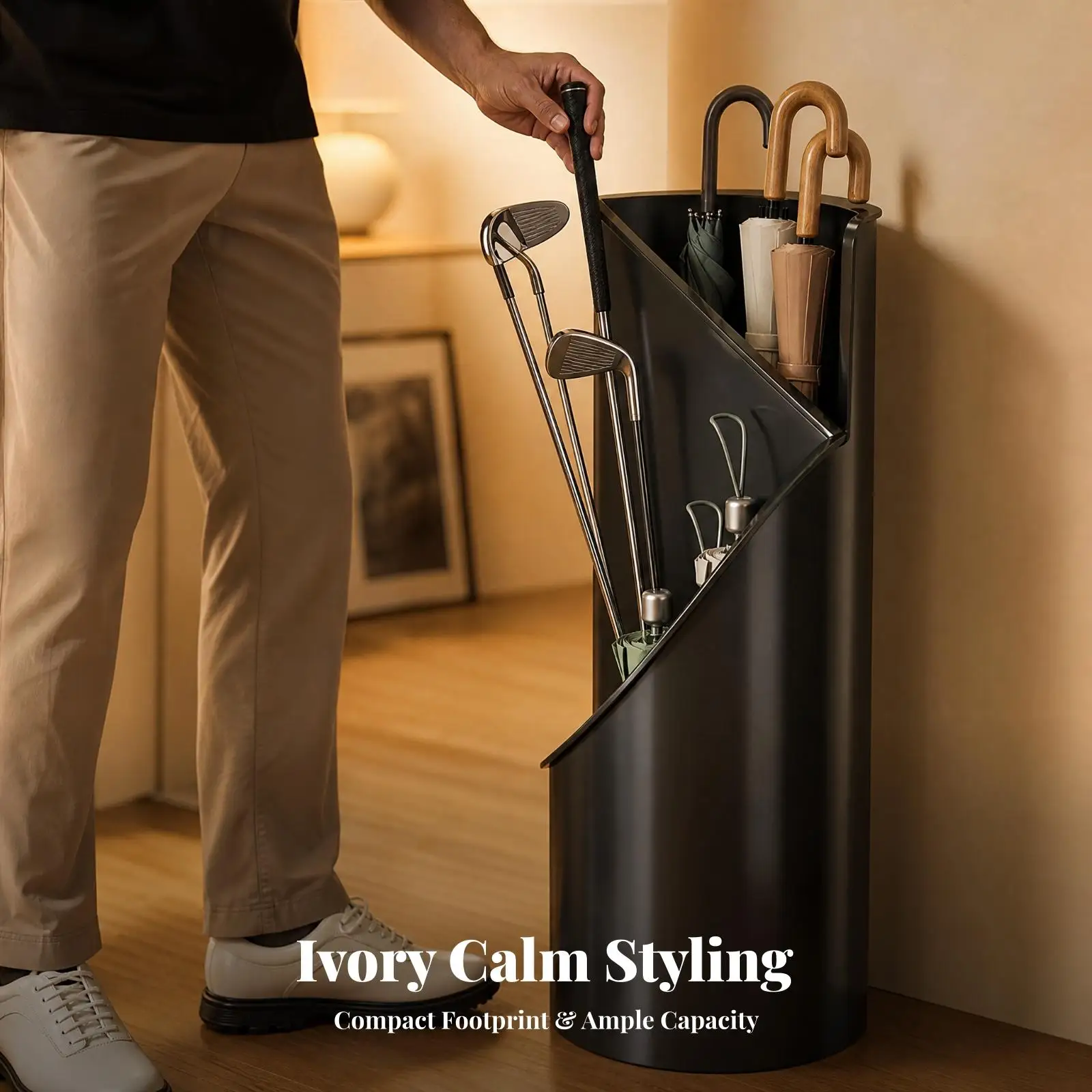 Metal Golf Club Rack Storage Floor Stand for Putters Umbrellas Long Items Space Saving Home Organizer