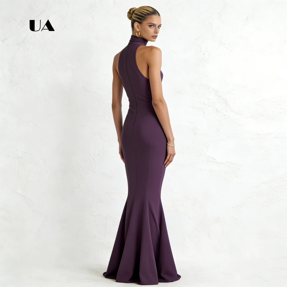 

ULBYANRY Mermaid Prom Dress with Turtleneck, Solid Sleeveless Evening Dresses for Women, Simple Draped Customized Party Gown