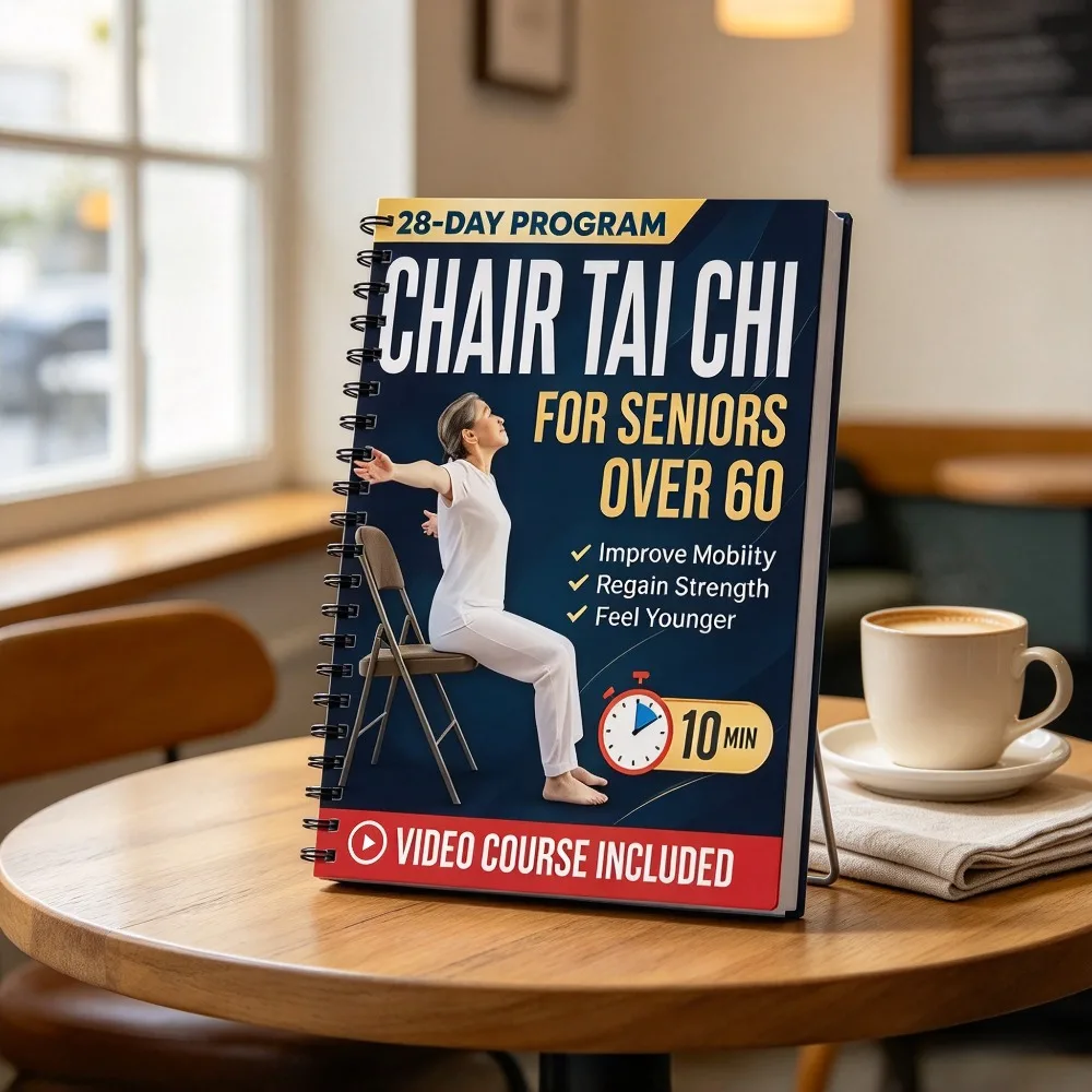 Chair Tai Chi English Spiral BookforSeniors Over 60,28-Day 10-Min Workout Video Included Boost Mobility Strength Wellness Guide