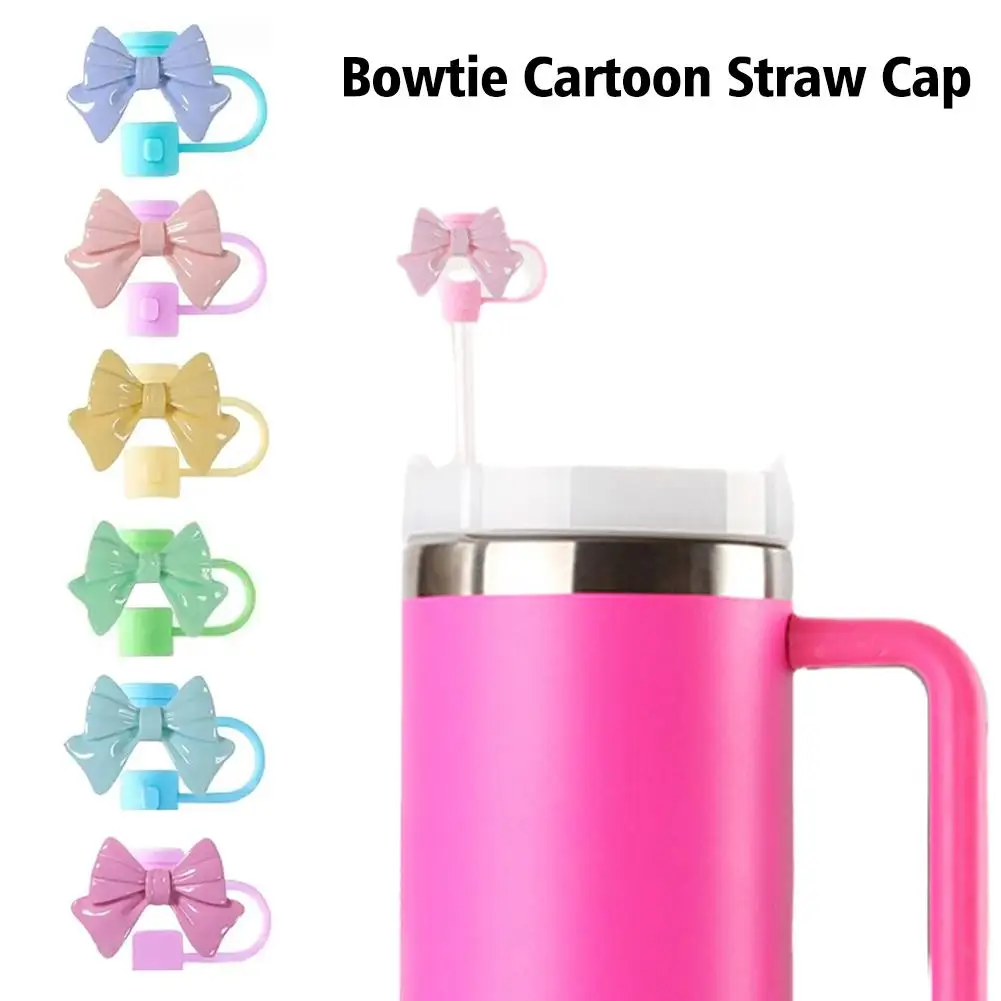 

Cute Cartoon Bow Straw Tips Cover Reusable Dustproof Straw Supplies Home Cup Silicone Kitchen Cover Accessories F6F7