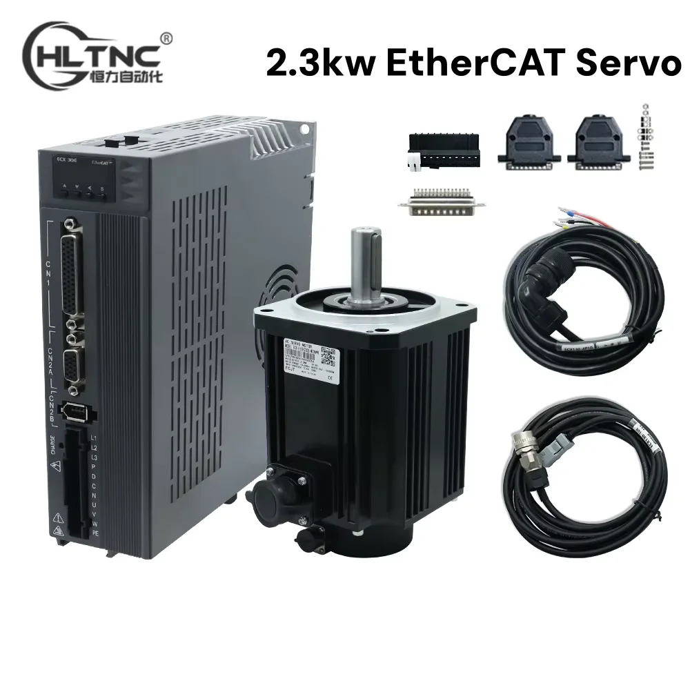 HLTNC 2.3kw محرك سيرفو يعمل بالتيار المتردد ومجموعة تشغيل ECX EtherCAT 220 فولت 3000 دورة في الدقيقة 15N و 3 أمتار كابل 17 بت التشفير المطلق لآلة CNC