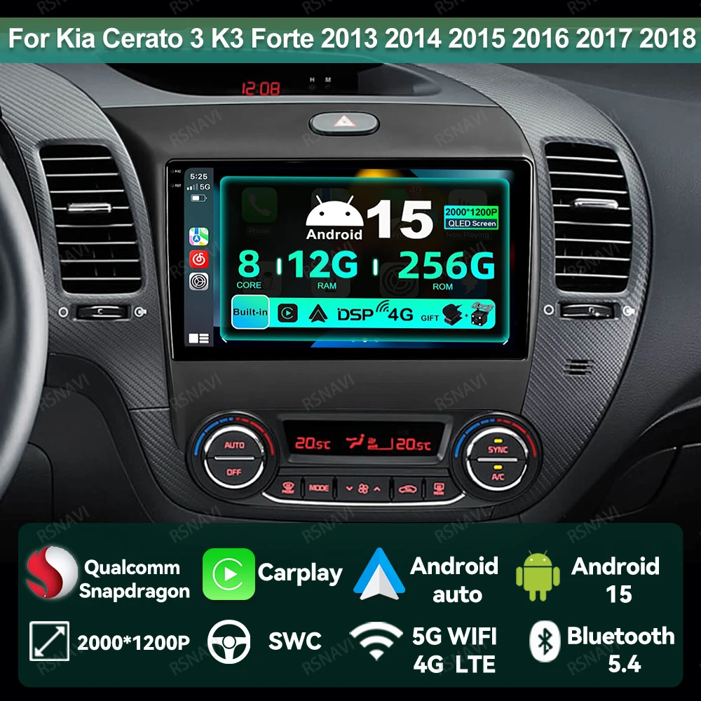 

Автомобильный радиоприемник Android 15 для Kia Cerato 3 K3 Forte 2013 2014 2015 2016 2017 2018 авторадио DSP головное устройство 5G WIFI BT стерео GPS