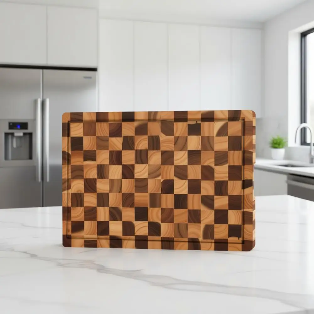

Large Acacia Wood Chopping Board with Juice Groove and Handles, 17 x 11.8 x 1.5