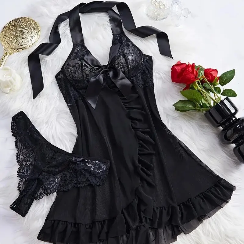 Kagan New Hot S Set spwear da donna con intimo Cinturino trasparente in pizzo rosso Pantaloni ort a vita bassa Tessuto in poliestere