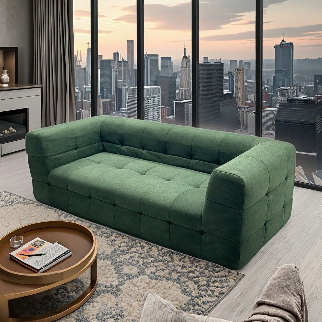Modern simple sofa living room small apartment straight row boneless frame pure sponge fabric versatile