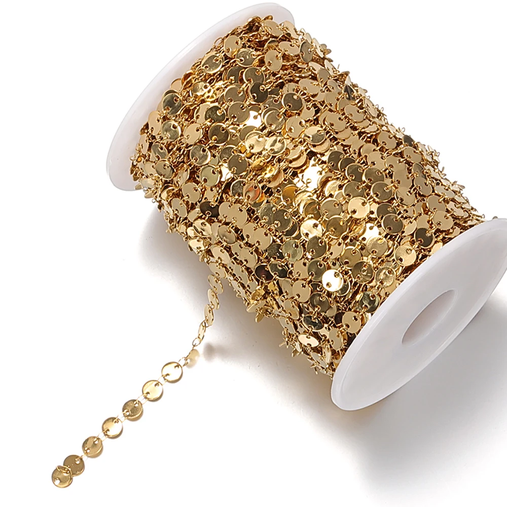 1meter Stainless Steel Round Sequins Chains Gold Color Cable Chain for Jewelry Making DIY Accessories