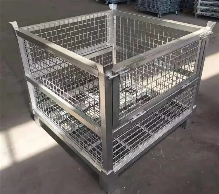 Stackable Steel Wire Mesh Stillage Durable Collapsible Powder Coated Warehouse Metal Pallet Cage