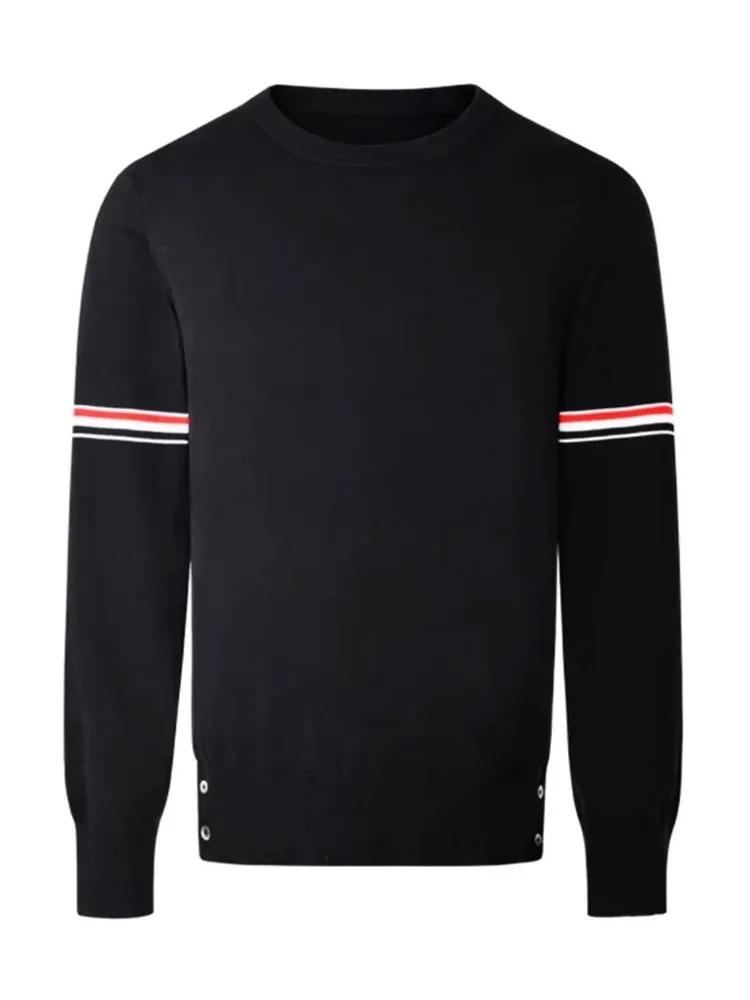 

Осенний свитер 2025 года: дизайнерский, в полоску, с длинным рукавом, вязаный, для мужчин и женщин, приталенный, люксовый, базовый, повседневный, из хлопка.