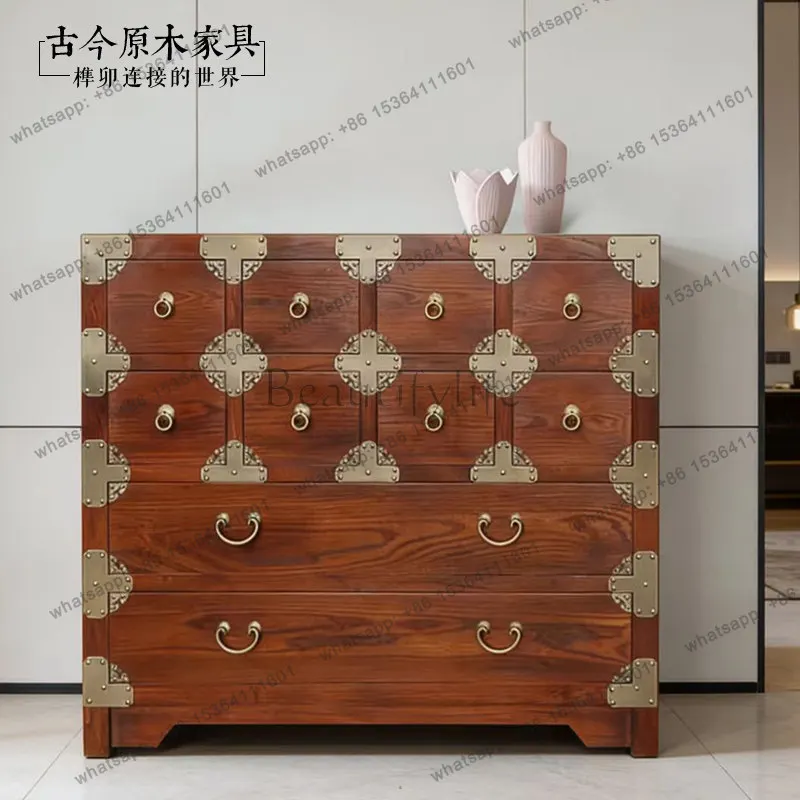 New Chinese style antique solid wood multi-bucket storage porch cabinet CD010-1 elm clad copper Baizi cabinet