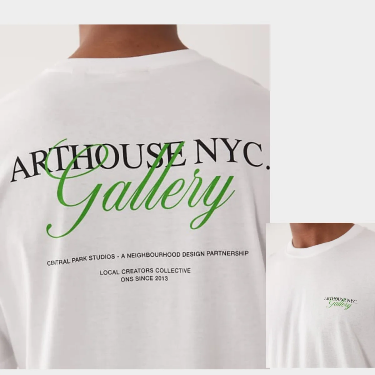 Oversized T-shirt with Gallery Back and Chest Print in White High-end Luxury Unisex Style Both of Men and Women