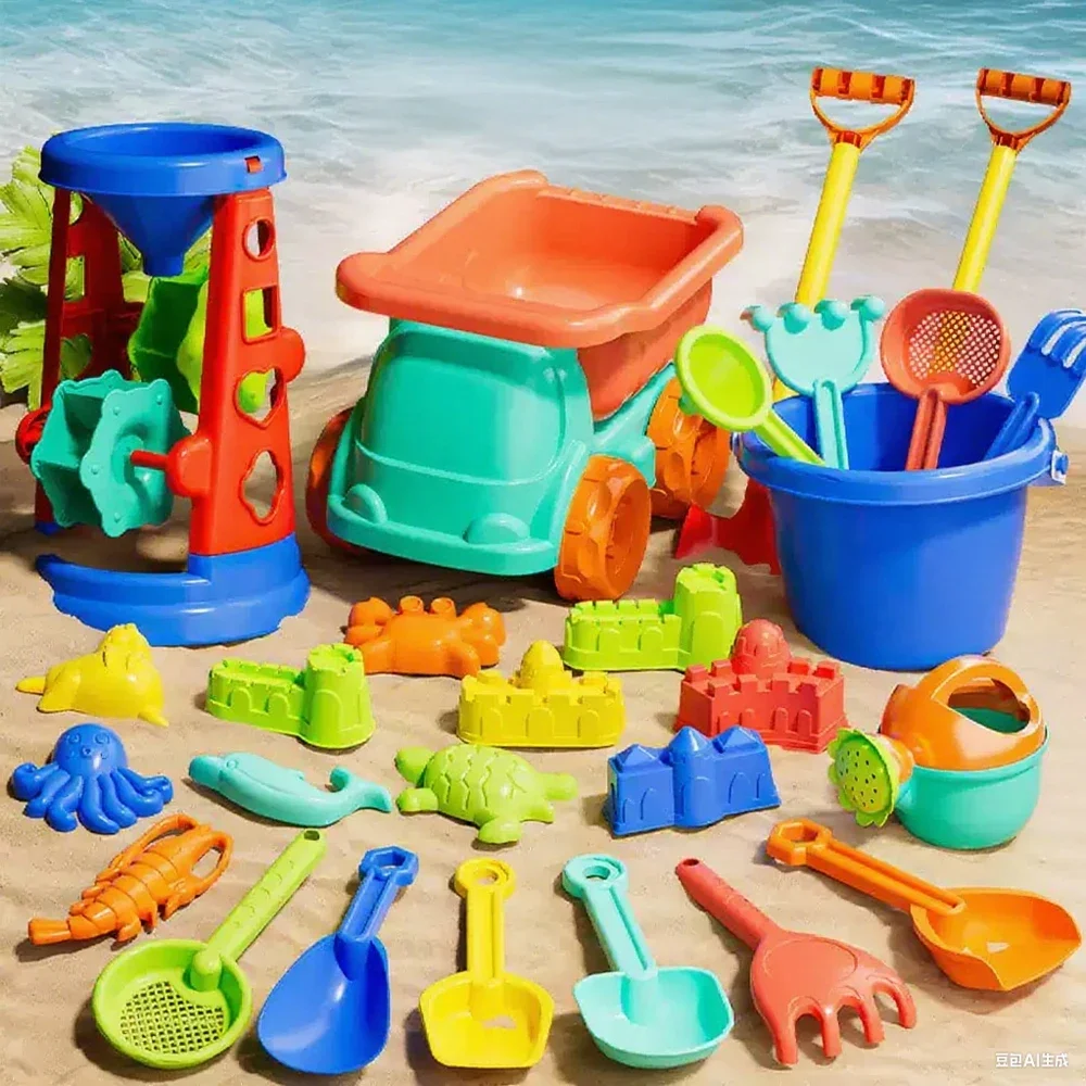 ของเล่นชายหาดชุดพลาสติกสําหรับเด็กในร่มกลางแจ้ง Sensory Sandbox เล่นทรายแม่พิมพ์ถังพลั่วสําหรับ Sandcastle อาคาร