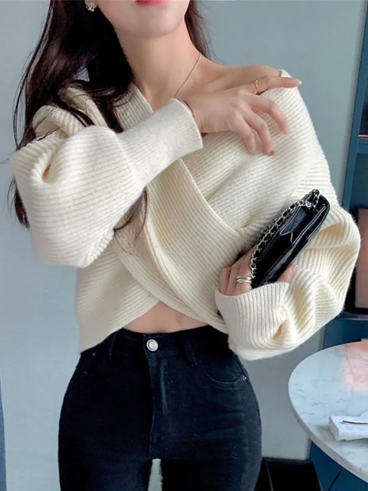 เสื้อสเวตเตอร์ไหมพรมคอวีแขนยาวแฟชั่นใหม่สไตล์เซ็กซี่สำหรับผู้หญิง  เสื้อสเวตเตอร์ลำลองสำหรับผู้หญิง  เสื้อไหมพรมสำหรับสุภาพสตรีทำงานในฤดูหนาว