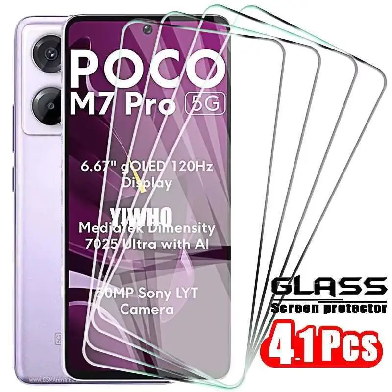 

4-1Pcs Tempered Glass For Xiaomi Poco 5G Screen Protector On Pocco Poxo M7 M6 M5 M4 M3 Pro 4G M5s Front Protective Film