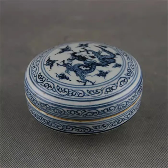 Chinese Blue and White Porcelain Ink Box Rouge Box Ming Dragon Pattern 4.89 inch