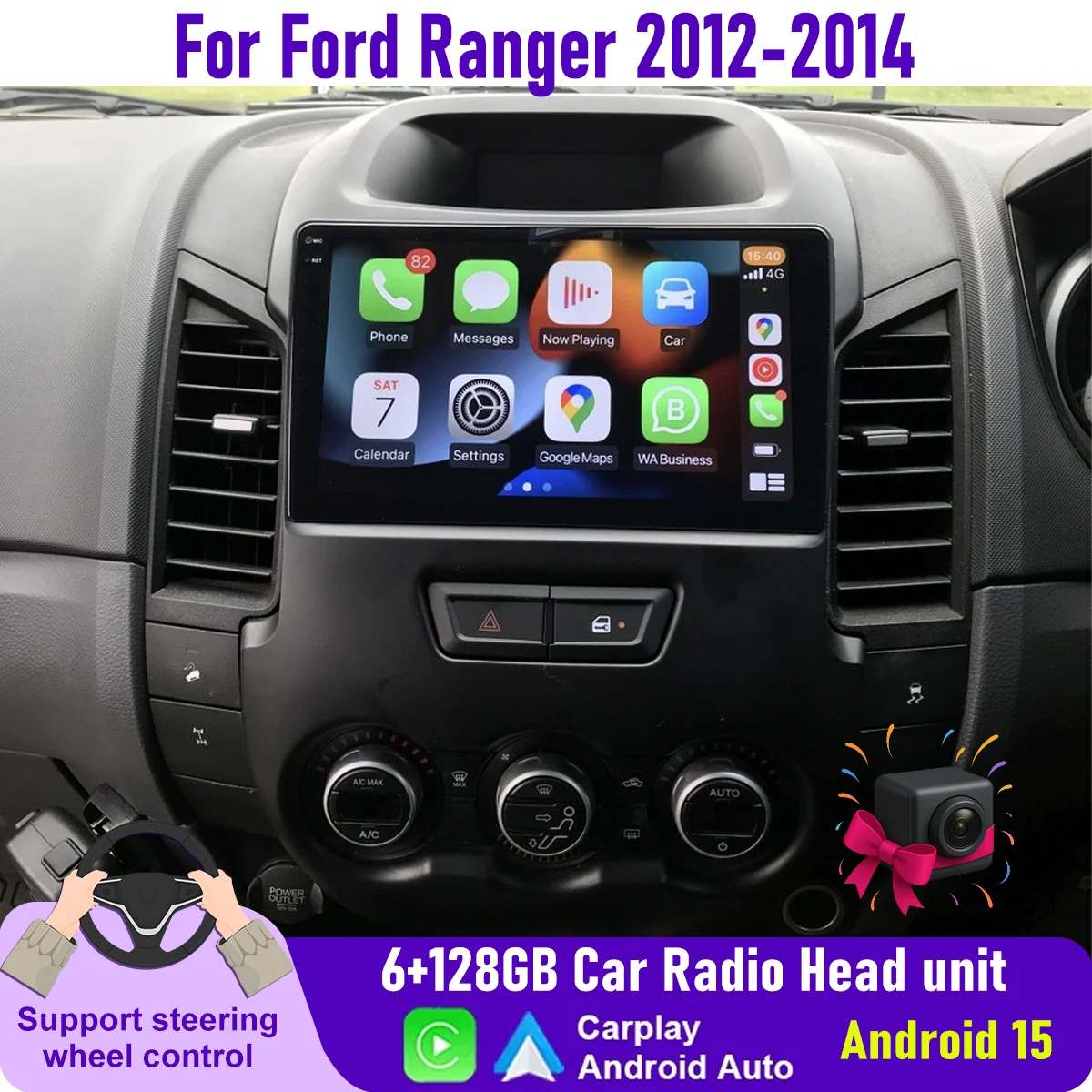 

9“ Wireless CarPlay Android auto 6-128GB (8CORE) For Ford Ranger 2012-14 QLED Screen Android Head Unit Navigation GPS Car Radio