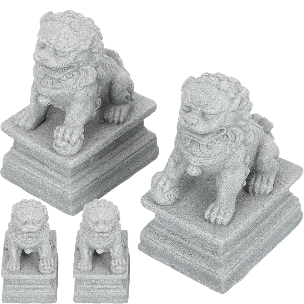 

2 Pair Guardian Lion Figurines Lion Statues Chinese Guardian Figurines for Bonsai Plant Pot Garden Decor Desktop Ornament