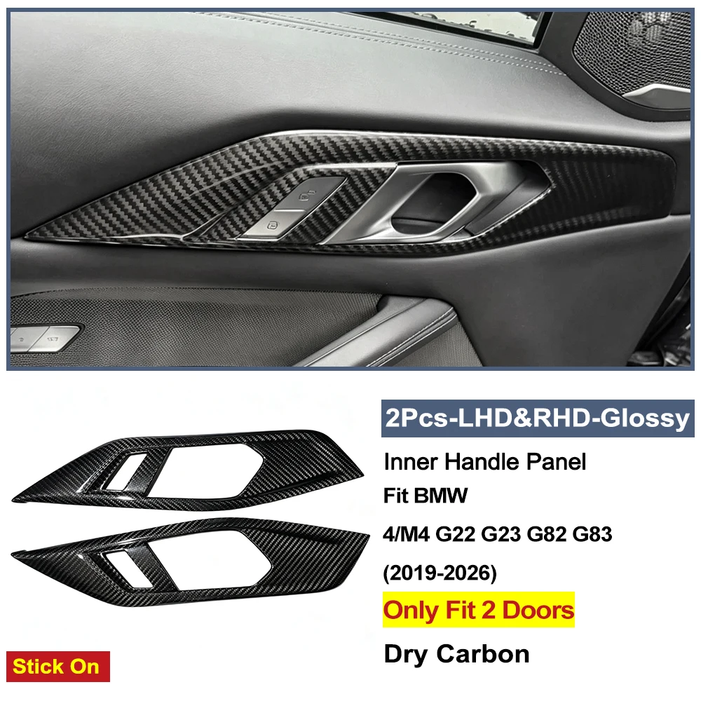 For 2019-2026 BMW 4 Series G22 G23 M4 G82 G83 Coupe Real Carbon Inner Door Handle Panel Stick On Trim Car Interior Tuning Cover