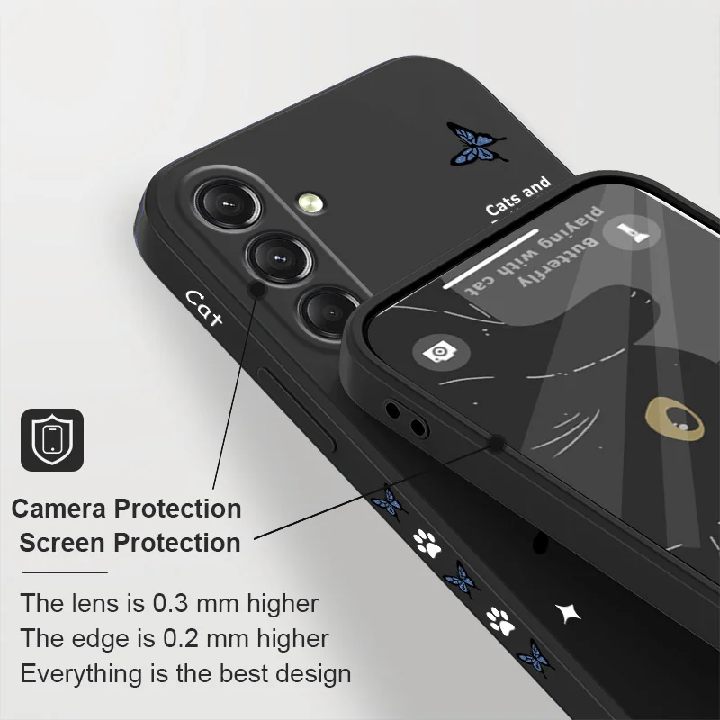 Cat Butterfly Phone Case For Samsung Galaxy S25 S24 S23 S22 S21 S20 S10  Ultra Plus FE Note 20 Ultra 10 Plus Cover
