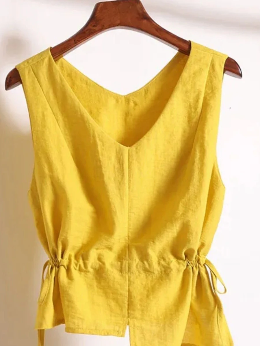 Sleeveless V-Neck Irregular Women's Shirt Design Summer New Style Light Maturity Upper Apparel Casual Commute Style Loose Fit