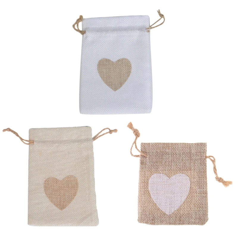 10 ชิ้น Elegant Heart Drawstring กระเป๋าผ้าลินินสะดวก Jewery ห่อกระเป๋า