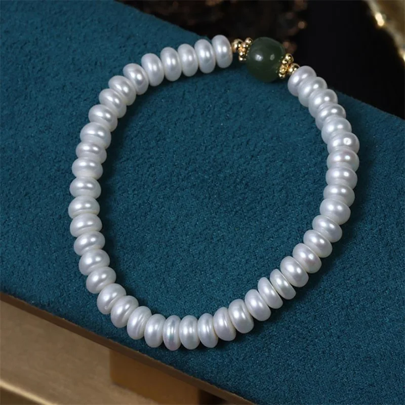 Hetian Jade Natural Pearl Bracelet Simple Line Women Fashion Banquet Accessories 080221