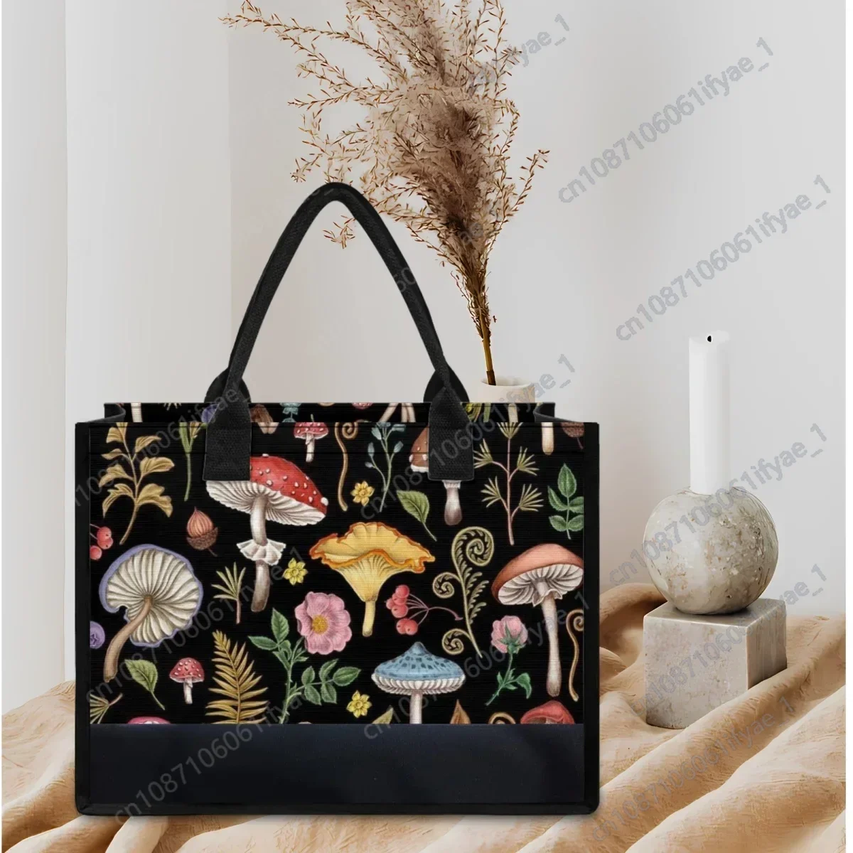 Fantasy Mushroom Print Large Capacity Handbag Art Plant Casual Tote Bags Female Party Travel Beach Outdoor Canvas Bags Gift 2023