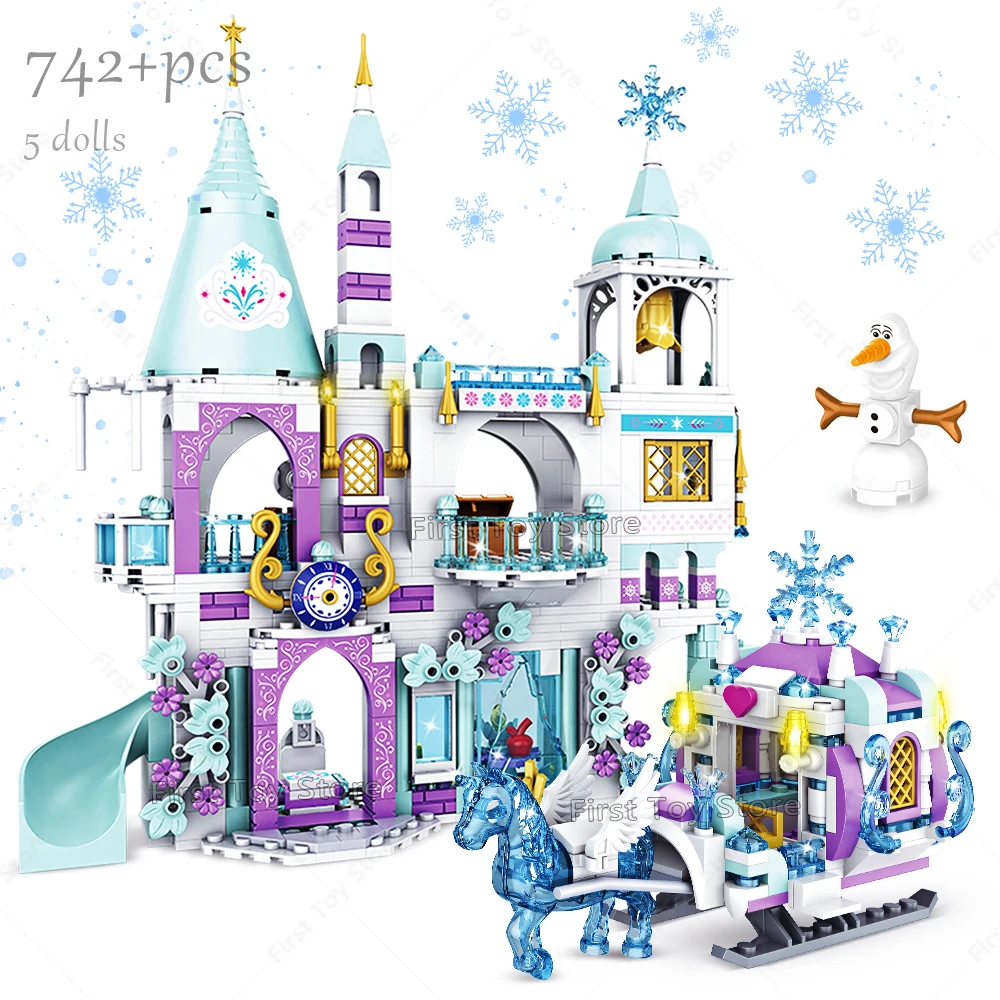 New Friends Princess Castle House Sets for Girls Movies Royal Ice Playground Horse Carriage DIY Building Blocks Toys Kids Gift