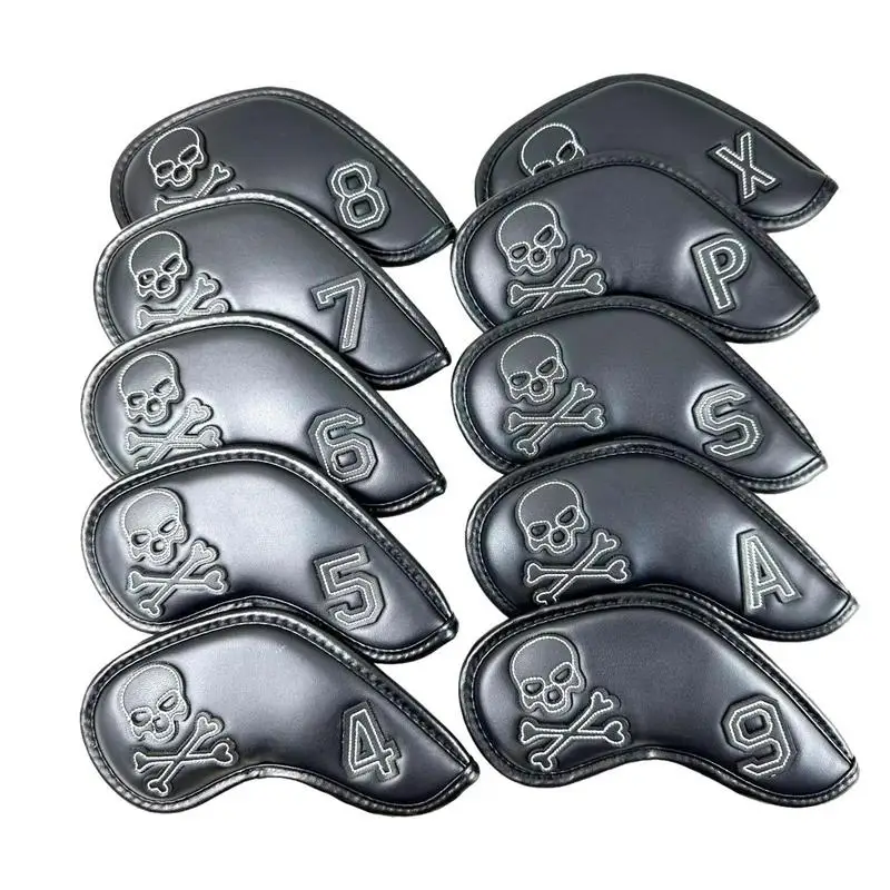 10PCS Golf Club Head Covers Fur Lining PU Leather Golf Putter Cover Golf Iron Headcover Sets Protective Case Golf Accessories