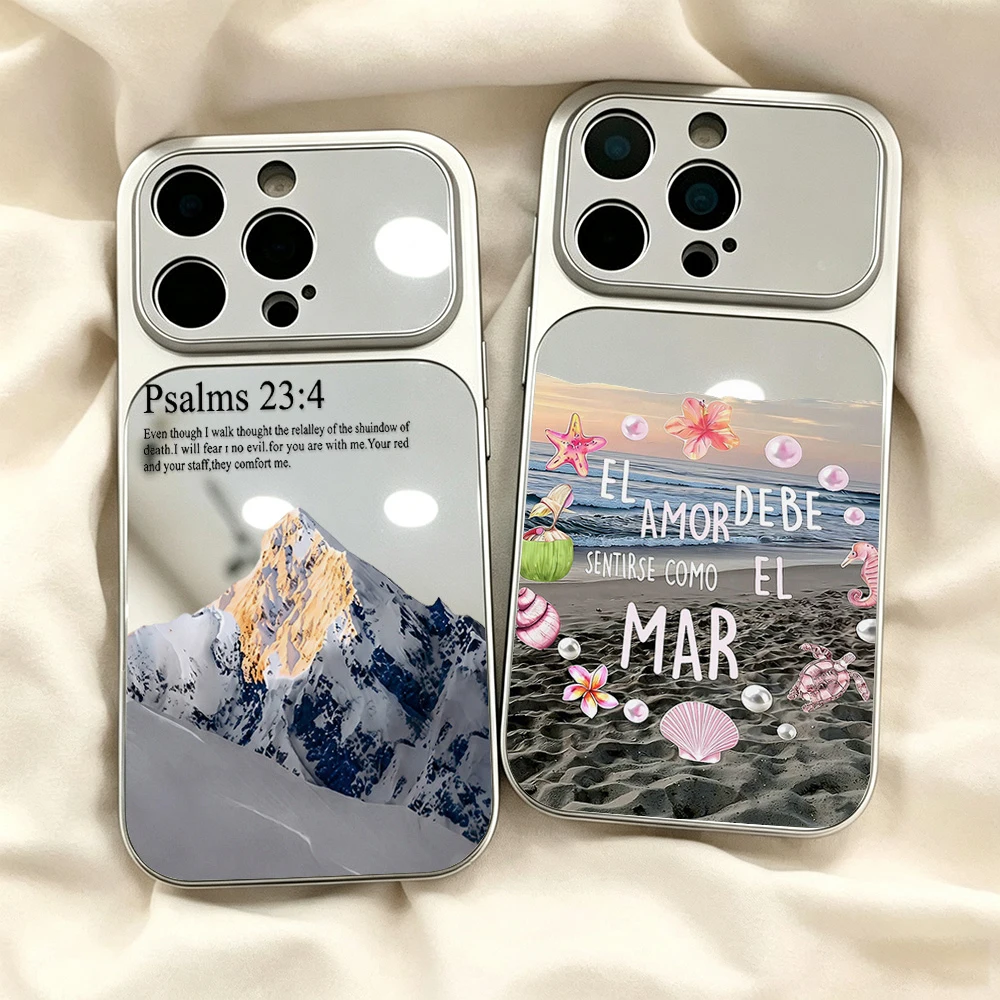 Landscape Phone Case For iPhone 17 18 Pro Max 16 15 13 14 11 12 Pro Max Shockproof Soft Large Window Luxury Make Up Mirror Cover