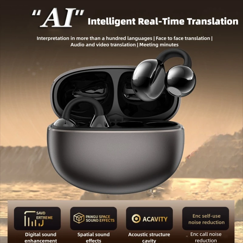 

New TWS Wireless Bluetooth Earphone Ear Clip Intelligent Ai Translation Ultra-Long Battery Life With Metal Charging Case