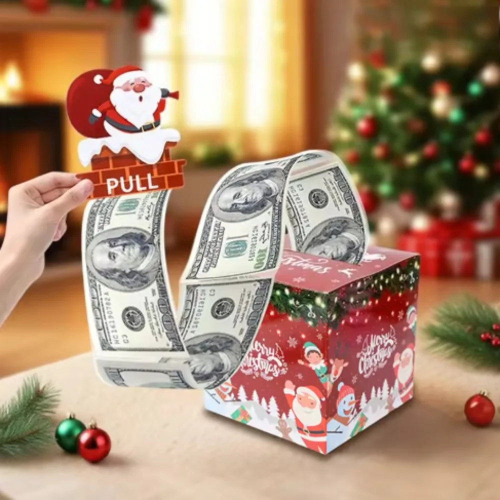 Christmas Money Pull-Out Gift Box Red Christmas Surprise Money Box Kids Adults Favors Gifts Fun Surprise Cash Holder Cash Box