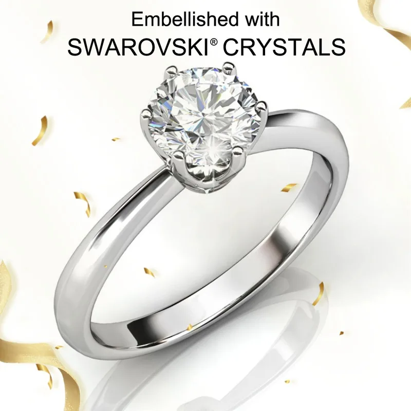 

Daisini Round Cut 925 Sterling Silver Wedding Ring for Women Fine Jewelry Adorned with Swarovski Crystal Classic Design Gift