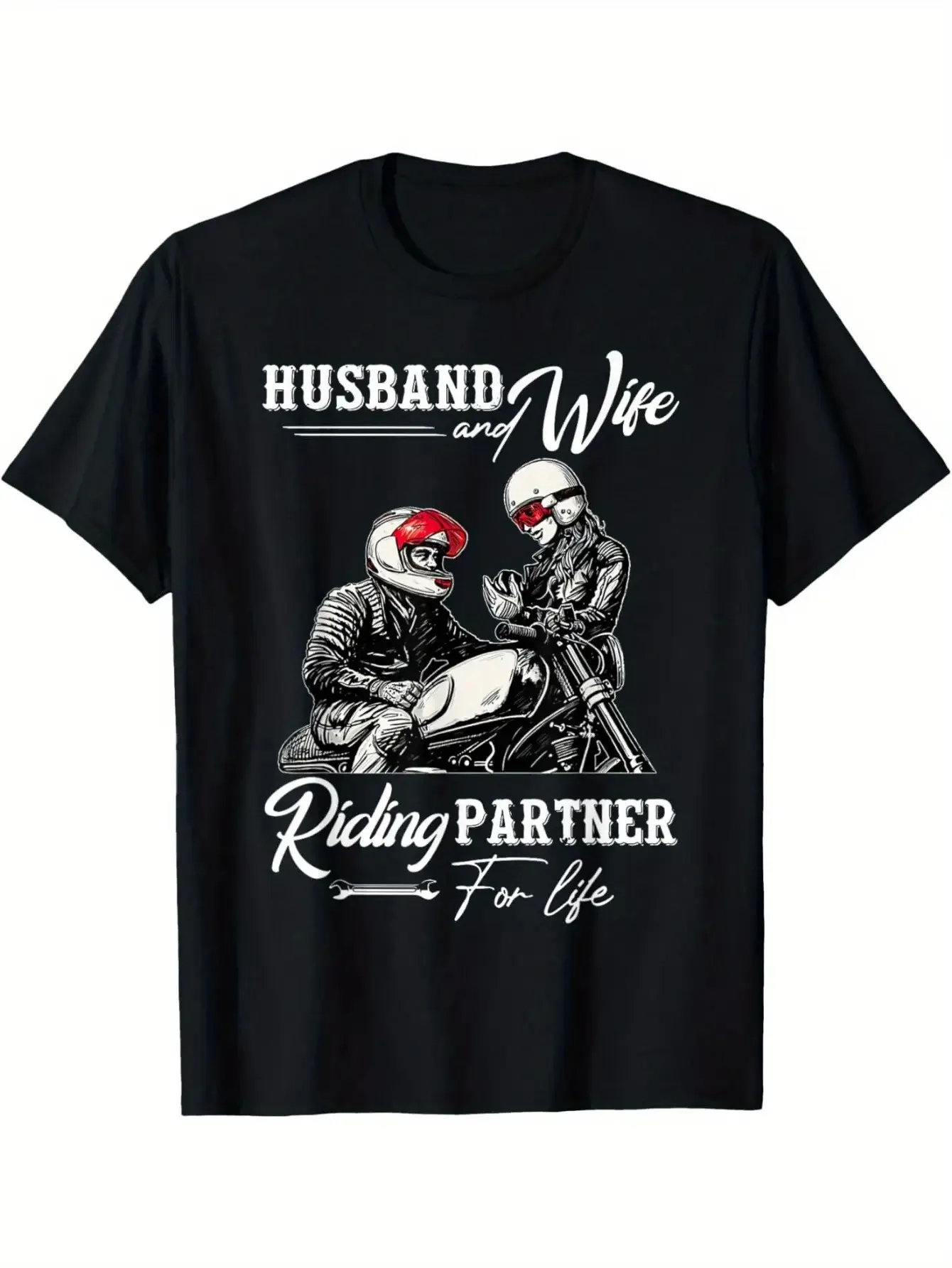 Streetwear HUSBAND and Wife Riding PARTNER for Life Letter Design Graphic Men's and Women T Shirt Tee Oversize Y2K Clothing Y2k
