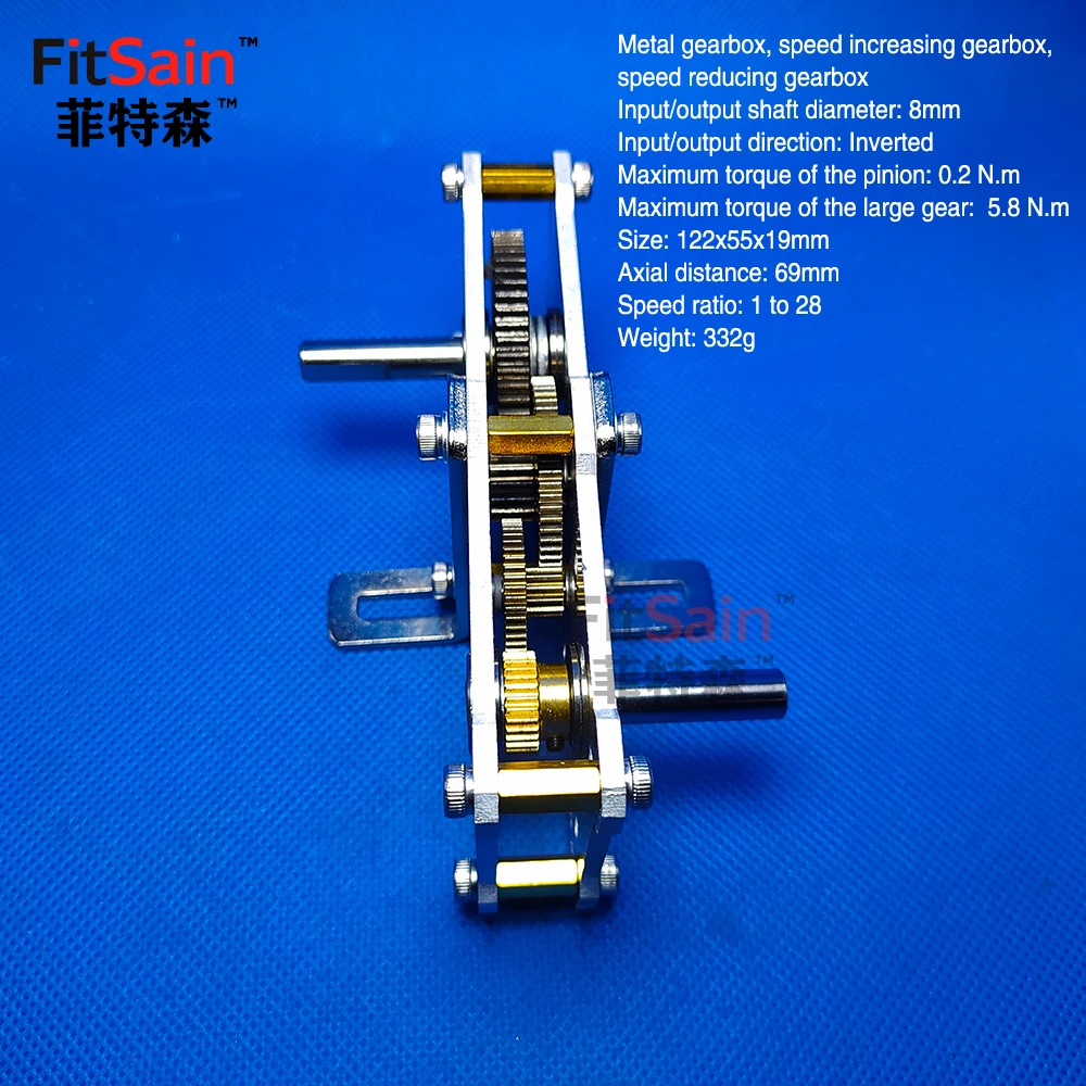 FitSain-1:28 Metal Gearbox with Bracket High Torque Reduction Gearbox Speed Increasing Accelerator Reducer for Robot Parts