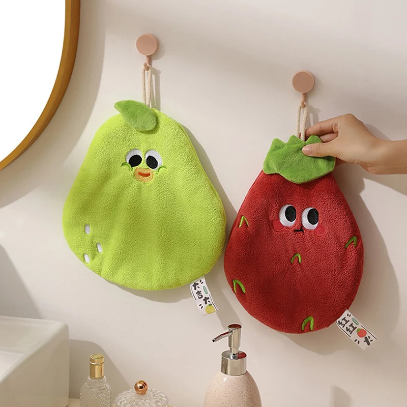 

Cartoon Hand Towel Cute Fruit Kitchen Towels Absorbent Hanging Towel Kitchen Cleaning Cloth Quickly Dry Hand Towel For Bathroom