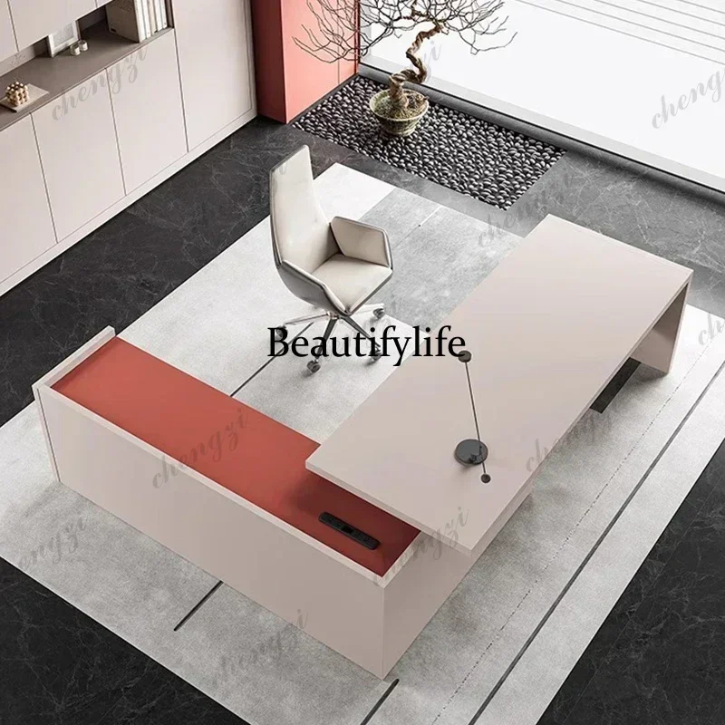 A45  Luxury Shaped Computer Desks Filing Cabinet Large Modern Boss Manager Supervisor Executive Office Desk Furniture Drawers St