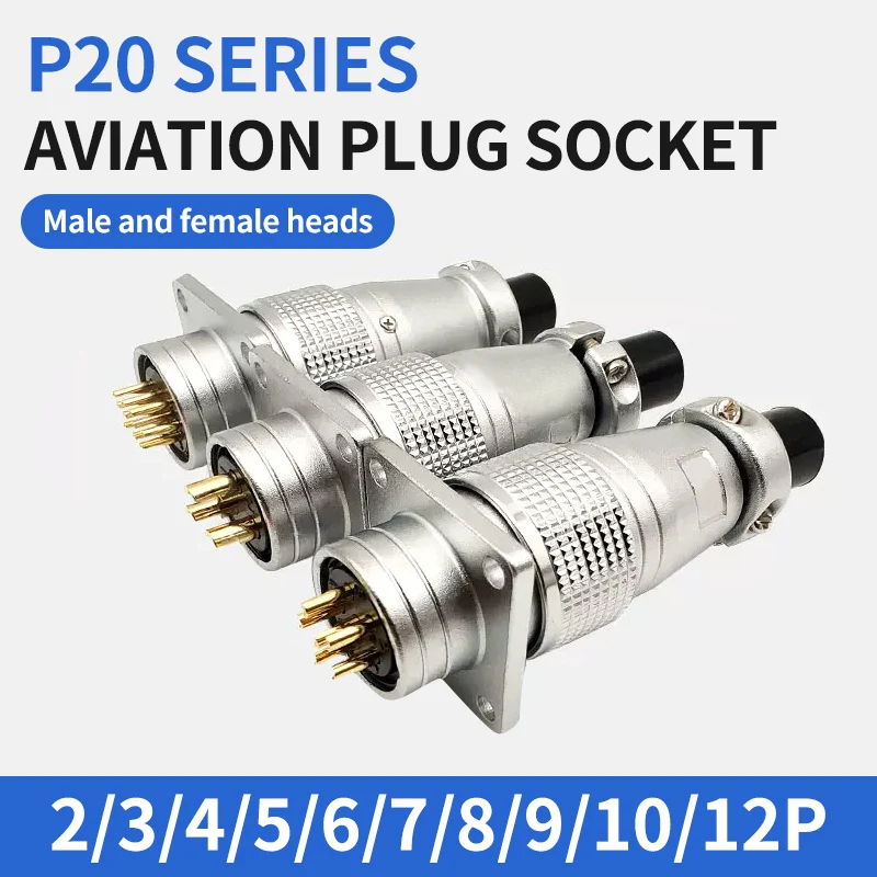 P20 Aviation Plug Square Plate PLS20 2/3/4/5/6/7/8/9/10/12Pin Connector Copper Male Female Connector 20MM Diameter